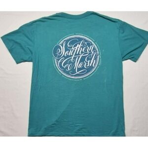 Southern Marsh women's teal graphic t-shirt front pocket back logo design sz L